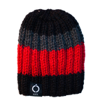 Hand knitted red/black/grey hat